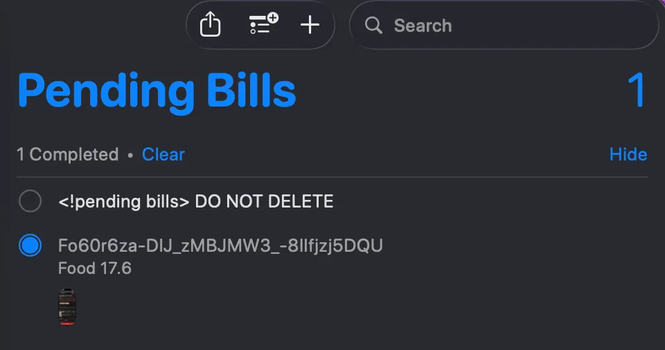 the pending tasks list